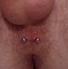Guiche piercing with a curved bar