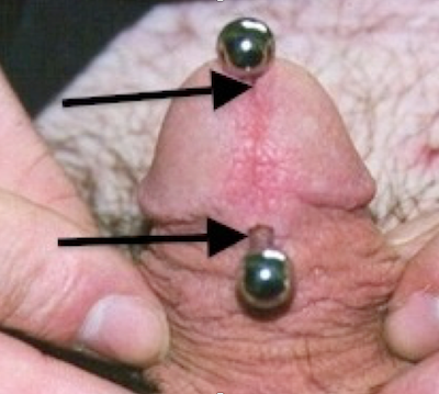 PA with a curved bar and sufficient room for erection measured between lower edge of urethra and piercing