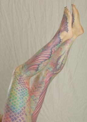 My colorful mermaid tail tattoo (scales and fins) by Juli Moon